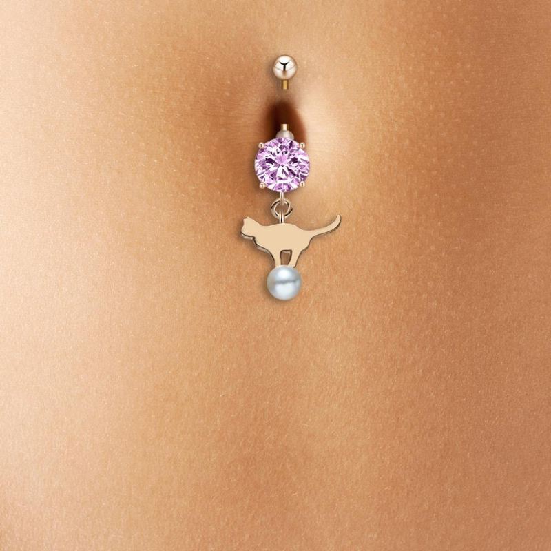 kristallen zirkoon kat met parel navel navel ring