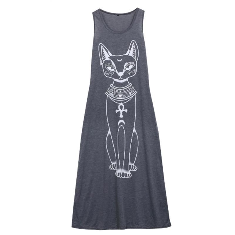 lange maxi-jurk met kattenprint