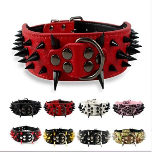 leren halsband met spikes (15 kleuren)