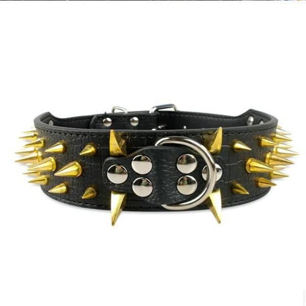 leren halsband met spikes (15 kleuren)