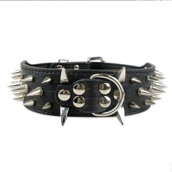 leren halsband met spikes (15 kleuren)