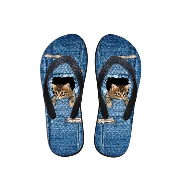 leuke vrouwen vermoeide kat print strand slippers slipper sandalen