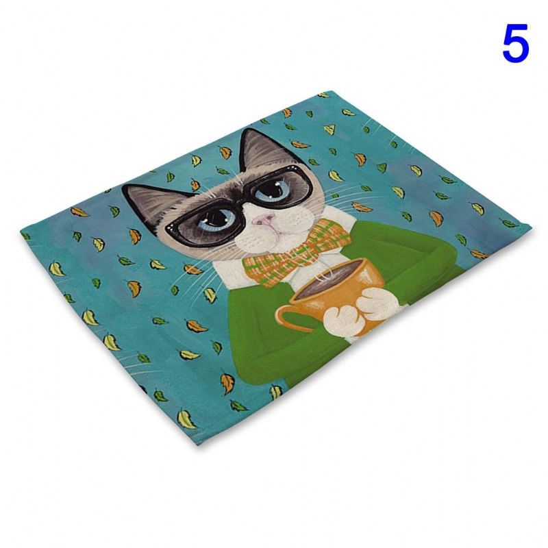 linnen placemats met kattenpatroon