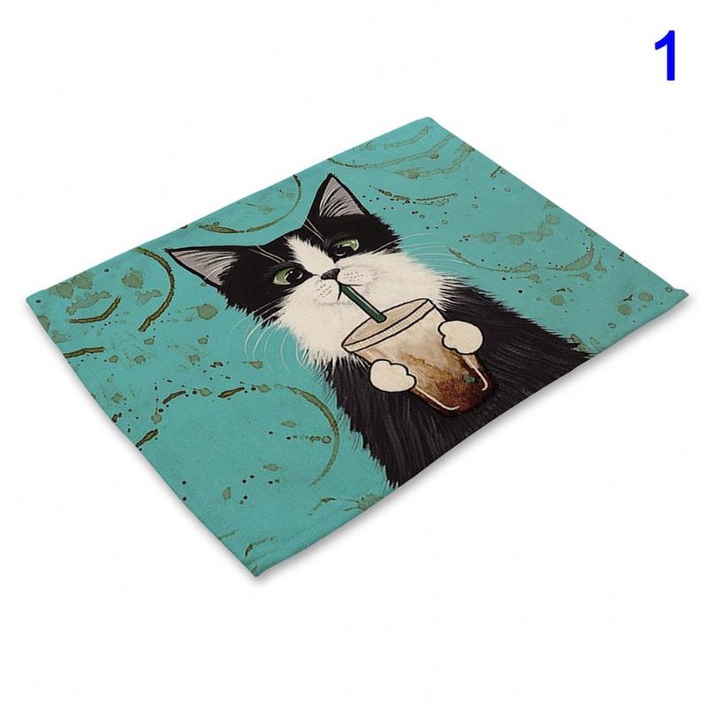 linnen placemats met kattenpatroon