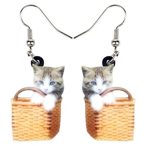 mandje met lieve kat oorbellen
