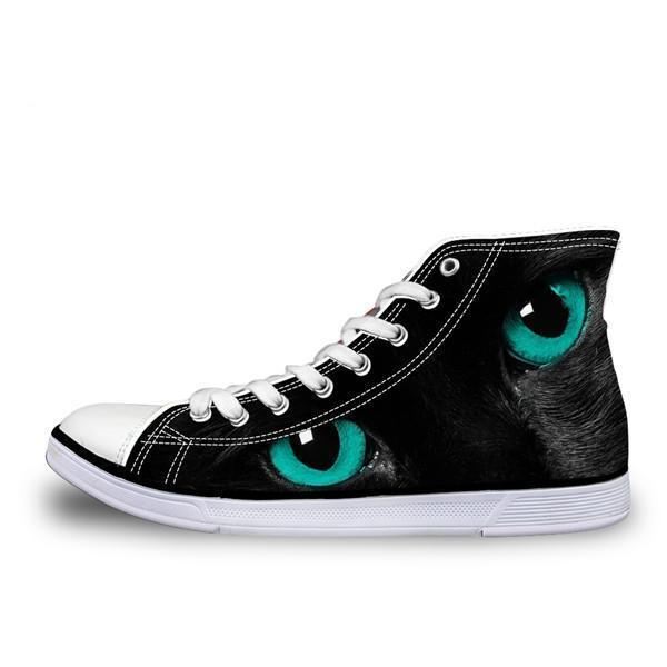 mode 3d hoge top blauw groene ogen kat ontwerp print schoenen