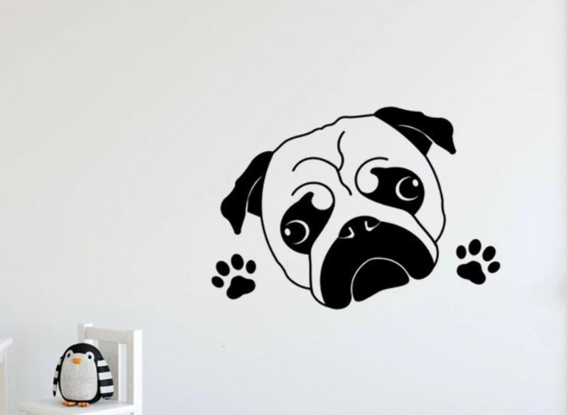 pug hoofd muur sticker