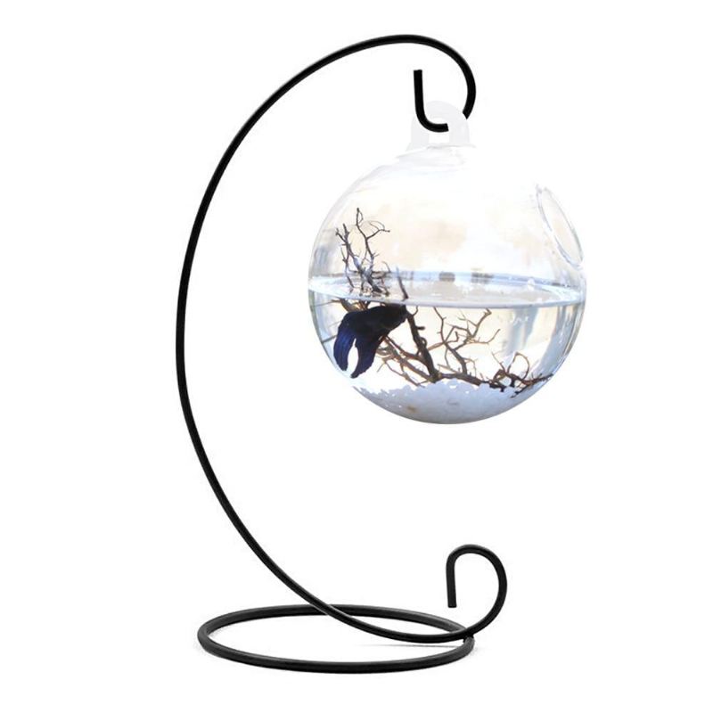 ronde vorm hangende glazen vissenkom met rekhouder