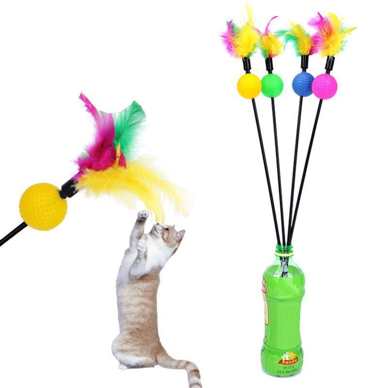schattig design draad wand kleurrijke veer teaser kattenspeeltje