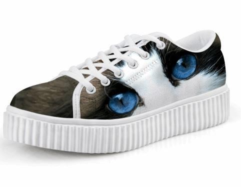 schattige blauwe ogen kat afdrukken casual veterschoenen platform klimplanten