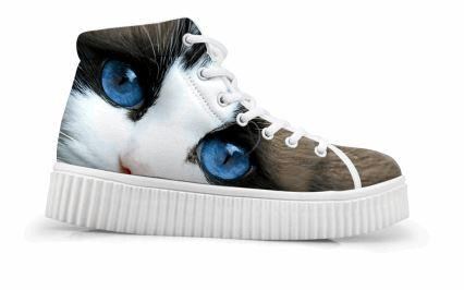 schattige blauwe ogen kat afdrukken dikke bodem flats casual schoenen