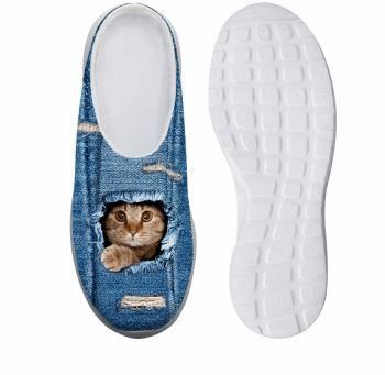 schattige denim stiekeme kat bedrukte vrijetijdsplatformschoenen