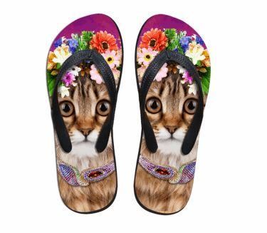 schattige geelbruine kat print strand teenslippers platte slippers