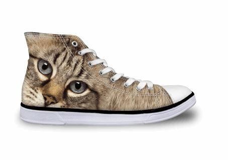 schattige grijze kat afdrukken hoge canvas schoenen