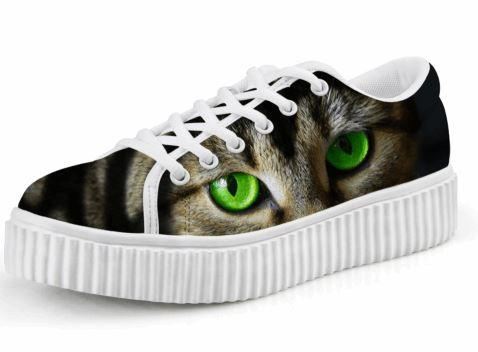 schattige groene ogen kat afdrukken casual veterschoenen platform klimplanten schoenen