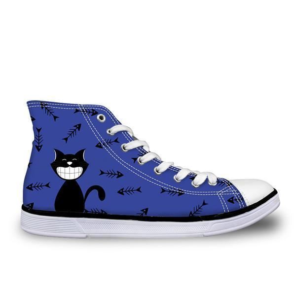 schattige hoge casual smiley kat in blauwe design schoenen voor dames