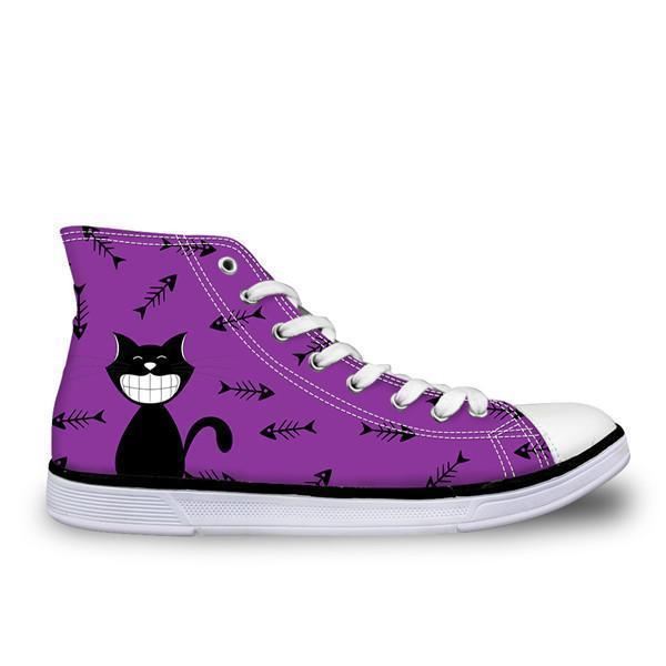 schattige hoge casual smiley kat in violet design schoenen voor dames