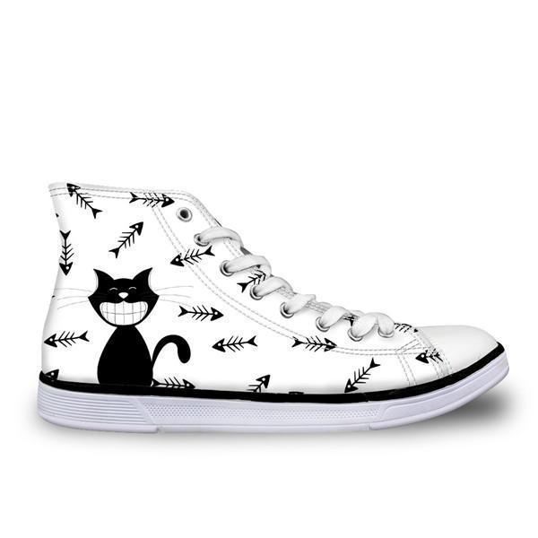 schattige hoge casual smiley kat in witte design schoenen voor dames