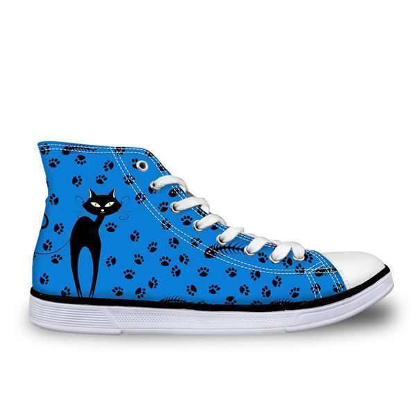 schattige hoge top casual blauwe kat design schoenen voor dames