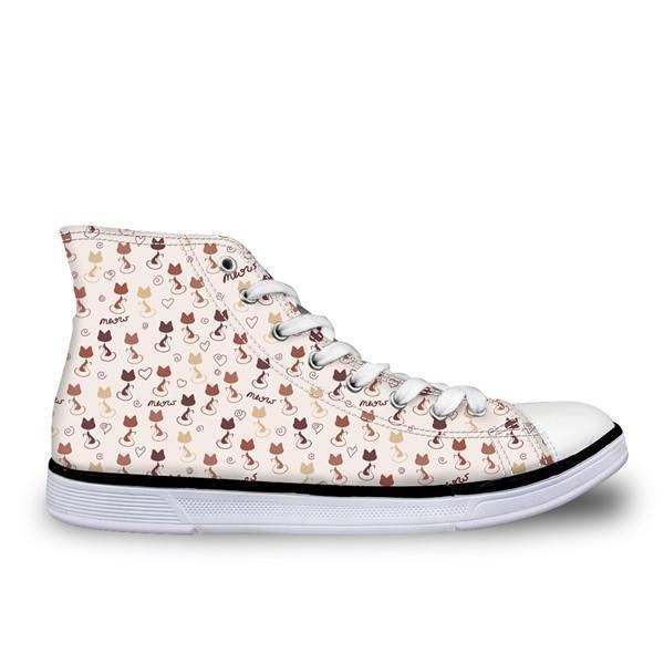 schattige hoge top casual bruine kat patroon design schoenen voor dames