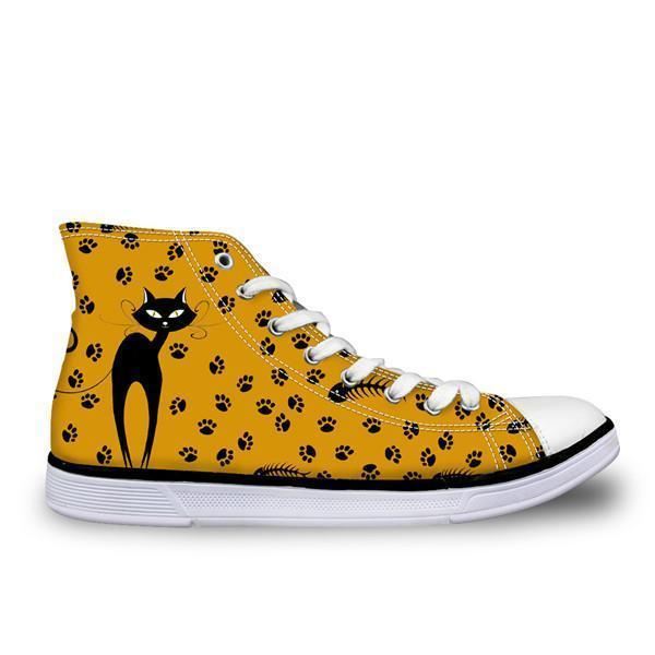schattige hoge top casual gele kat design schoenen voor dames