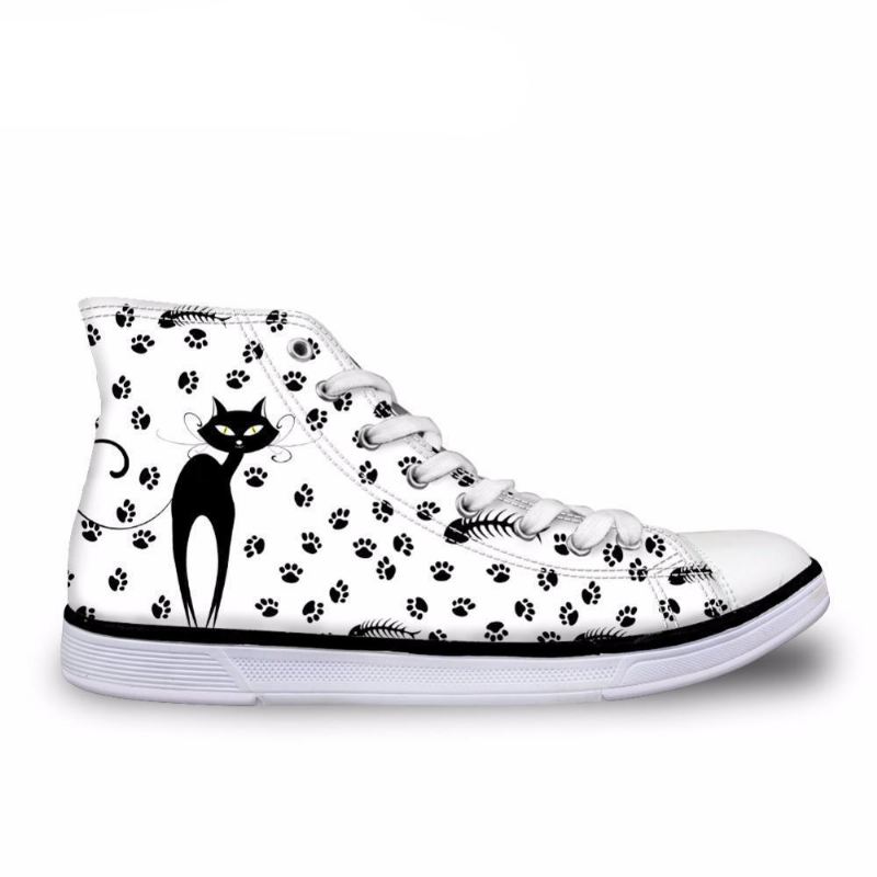 schattige hoge top casual zwarte kat design schoenen voor dames