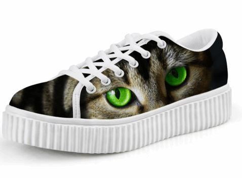 schattige kat afdrukken casual veterschoenen platform klimplanten