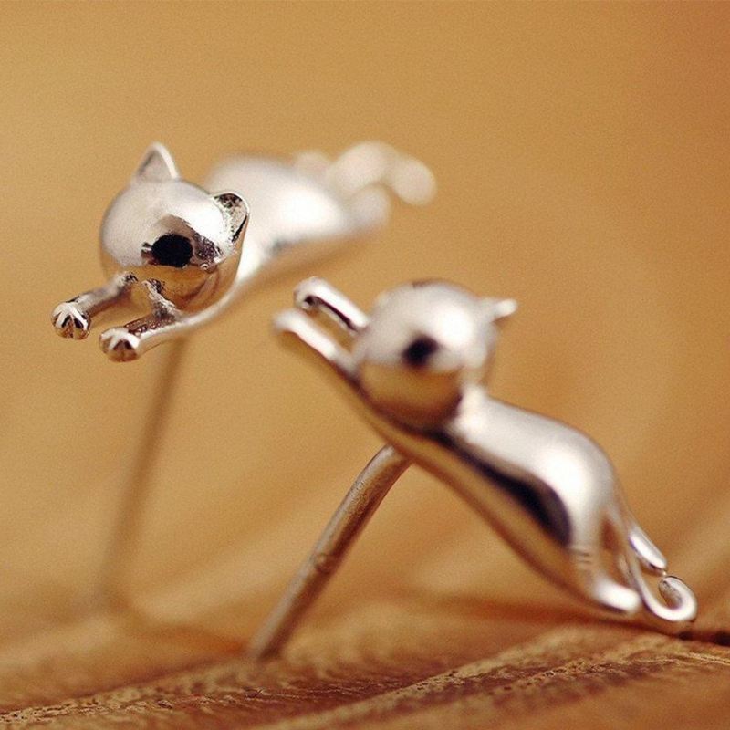 schattige kat zilveren oorbellen