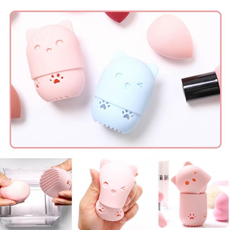 schattige kitty siliconen make-up spons houder