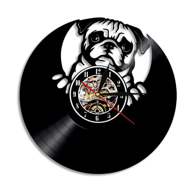 schattige pug vinyl record wandklok