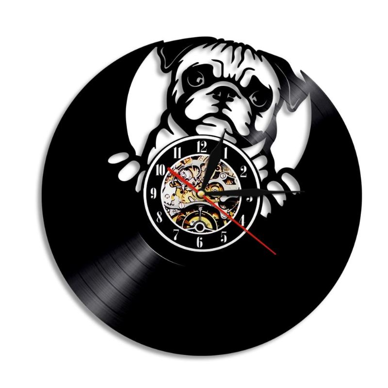 schattige pug vinyl record wandklok