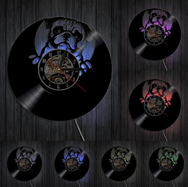 schattige pug vinyl record wandklok