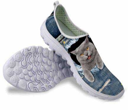schattige tong uitsteekt kat afdrukken lucht mesh schoenen