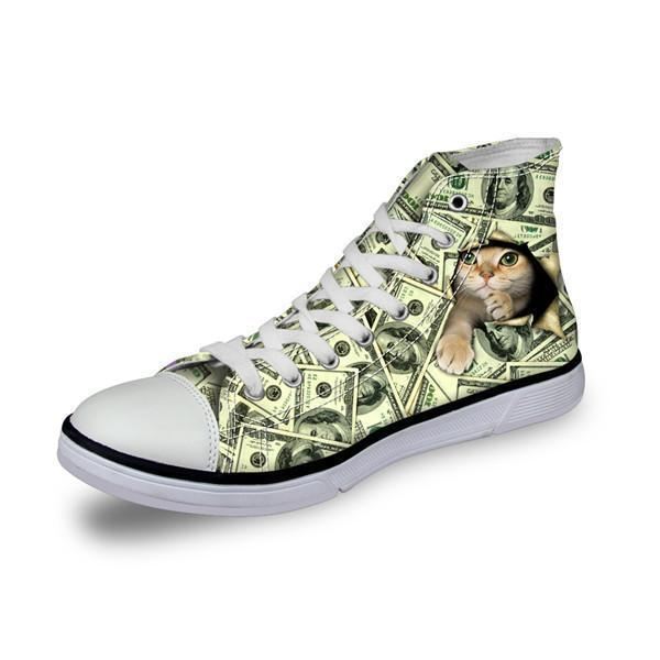 stiekeme kat in dollars print hoge damesschoenen van canvas