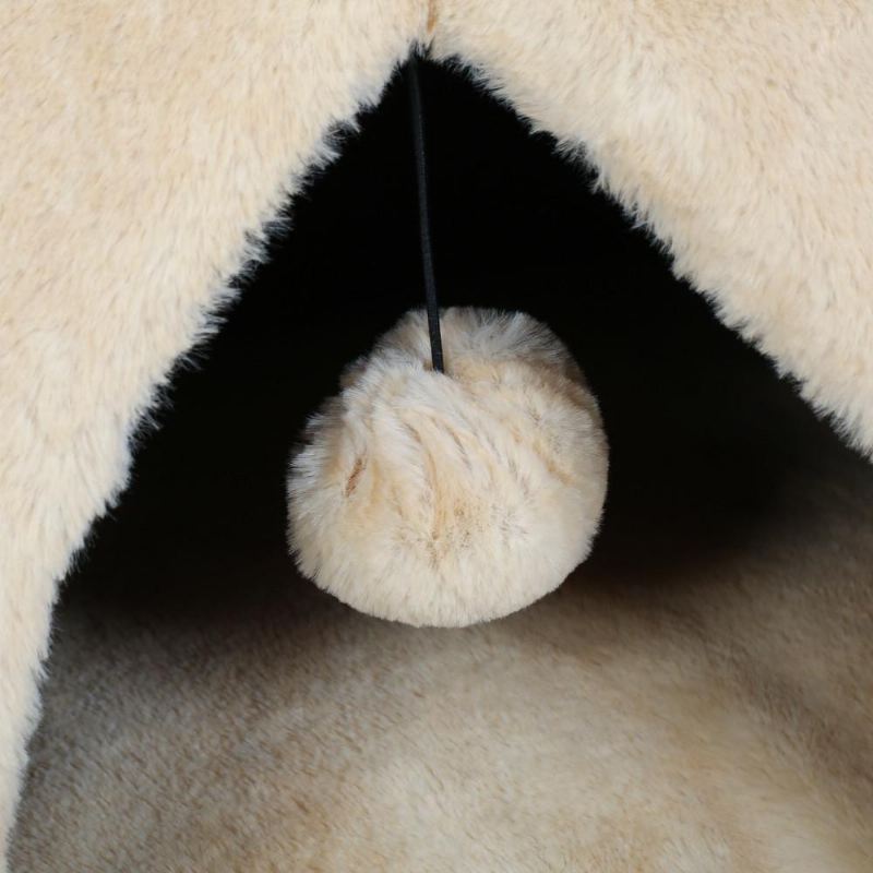 tentvormig kattenhuisbed met hangend balspeelgoed