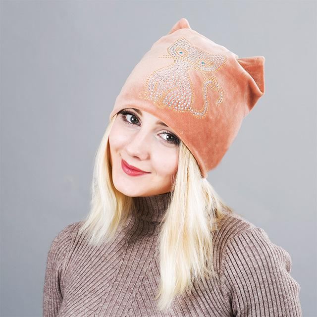 winter beanie strass ontwerp en kattenoren