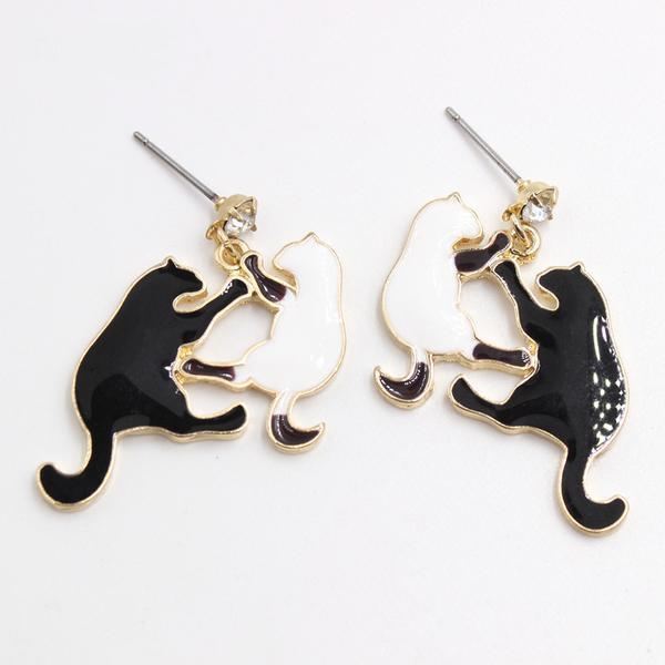 zwart witte kat oorbellen sieraden