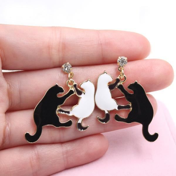 zwart witte kat oorbellen sieraden