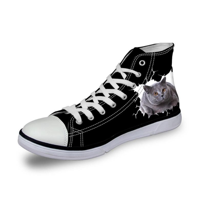 zwarte hoge damesschoen met kattenprint