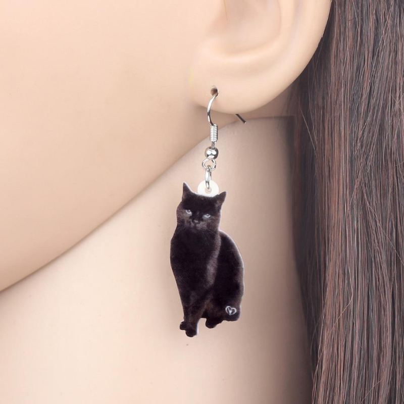 zwarte kat drop bengelen oorbellen