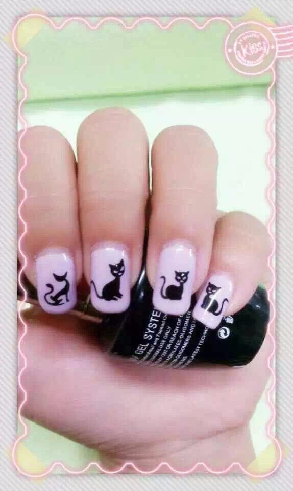 zwarte kat lange staart nacht nail art stickers